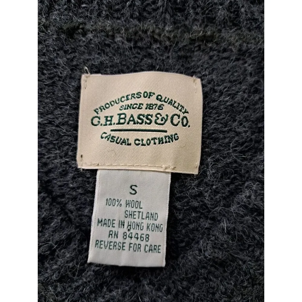 Vintage 90's GH BASS Bass Mens Small SHETLAND WOOL gray Vneck Sweater Pullover